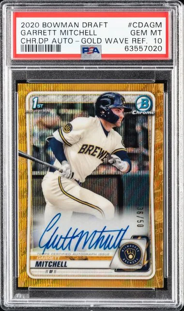 2020 Bowman Draft Garrett Mitchell Chrome Draft Picks Autographs Gold Wave Refractor #CDA-GM card image