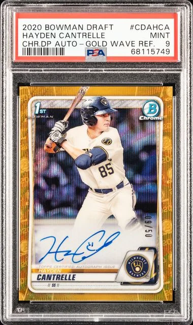 2020 Bowman Draft Hayden Cantrelle Chrome Draft Picks Autographs Gold Wave Refractor #CDAHCA card image