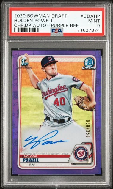 2020 Bowman Draft Holden Powell Chrome Draft Picks Autographs Purple Refractor #CDA-HP card image