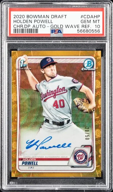 2020 Bowman Draft Holden Powell Chrome Draft Picks Autographs Gold Wave Refractor #CDAHP card image