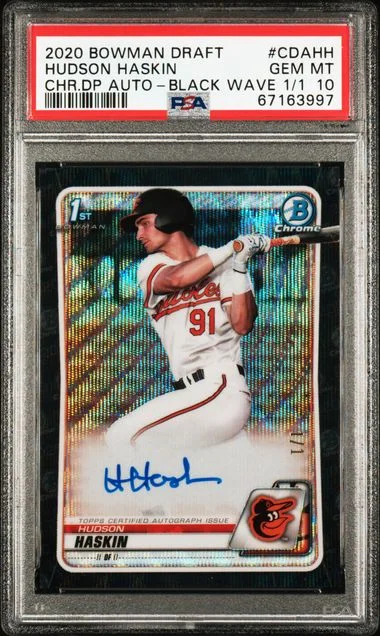 2020 Bowman Draft Hudson Haskin Chrome Draft Picks Autographs Black Wave #CDA-HH card image