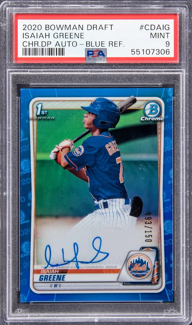 2020 Bowman Draft Isaiah Greene Chrome Draft Pick Autographs Blue Refractor #CDA-IG card image
