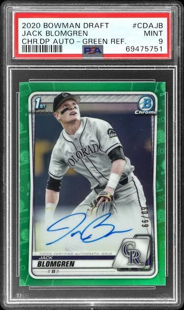 2020 Bowman Draft Jack Blomgren Chrome Draft Picks Autographs Green Refractor #CDA-JB card image