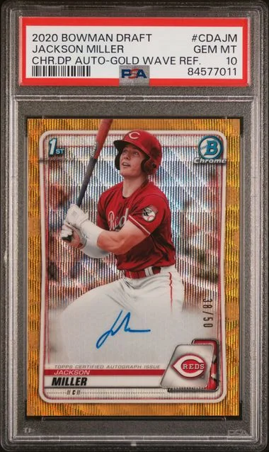 2020 Bowman Draft Jackson Miller Chrome Draft Picks Autographs Gold Wave Refractor #CDAJM card image