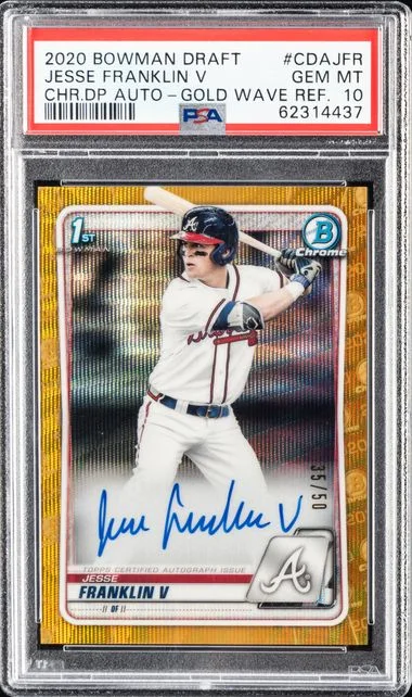 2020 Bowman Draft Jesse Franklin V Chrome Draft Picks Autographs Gold Wave Refractor #CDA-JFR card image