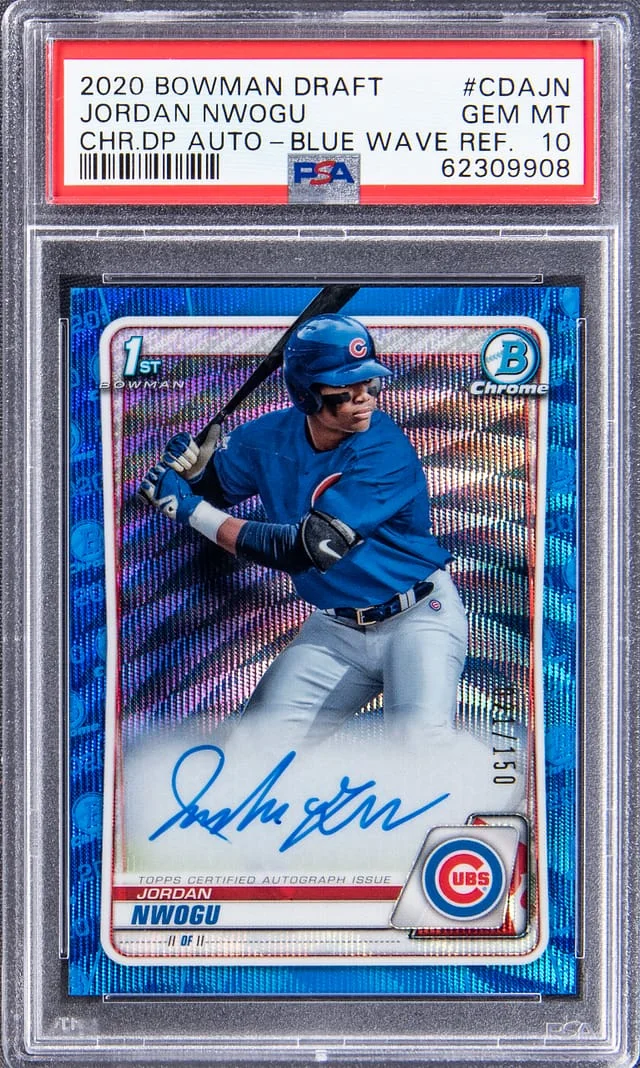 2020 Bowman Draft Jordan Nwogu Chrome Draft Pick Autographs Blue Wave Refractor #CDA-JN card image