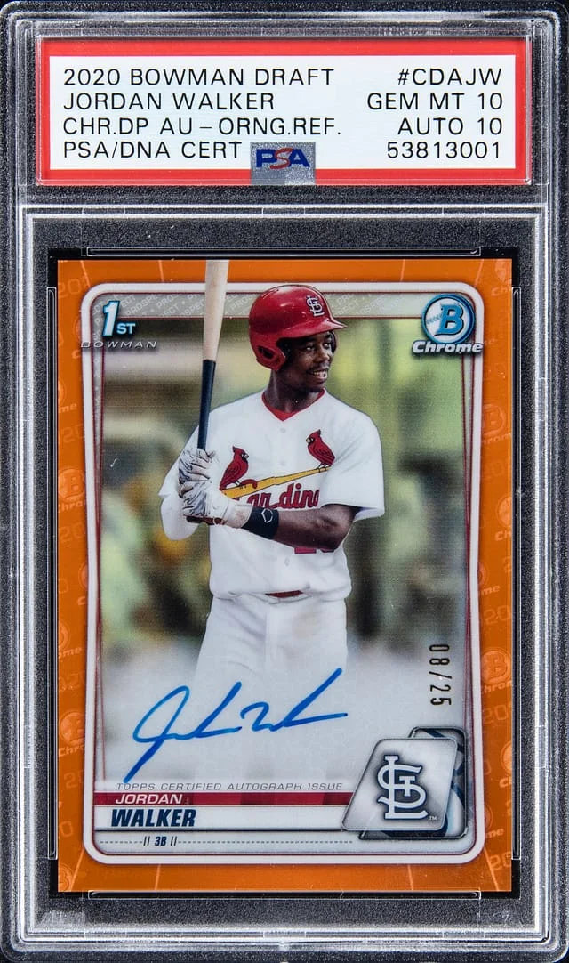 2020 Bowman Draft Jordan Walker Chrome Draft Pick Autographs Orange Refractor #CDA-JW card image