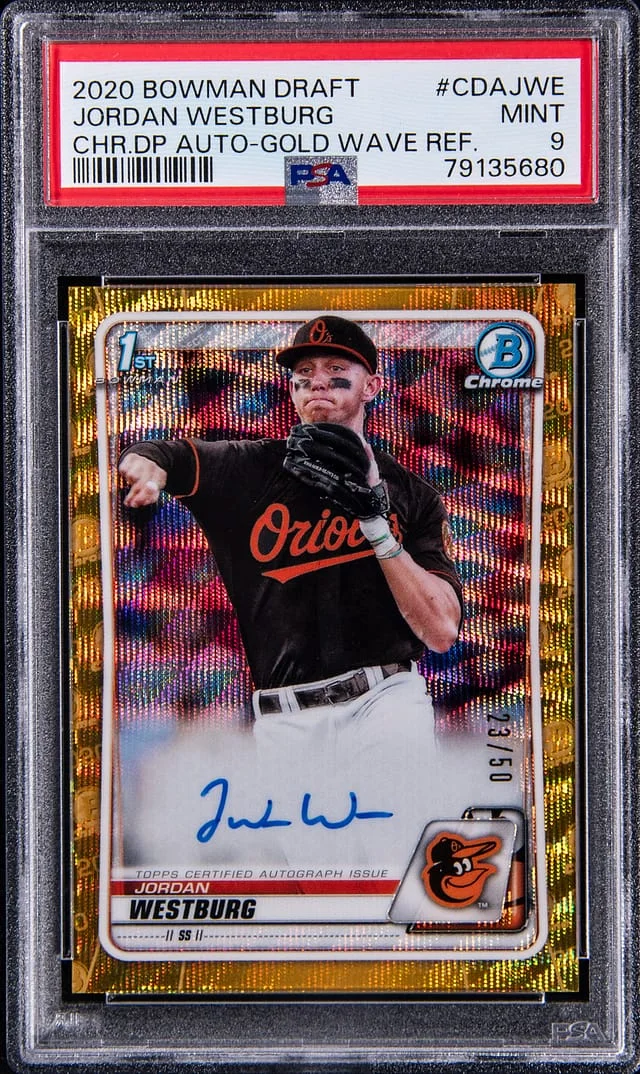 2020 Bowman Draft Jordan Westburg Chrome Draft Pick Autographs Gold Wave Refractor #CDA-JWE card image