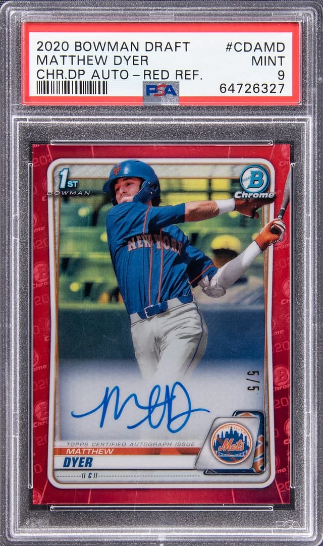 2020 Bowman Draft Matthew Dyer Chrome Draft Picks Autographs Red Refractor #CDA-MD card image