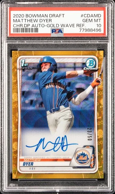 2020 Bowman Draft Matthew Dyer Chrome Draft Picks Autographs Gold Wave Refractor #CDAMD card image