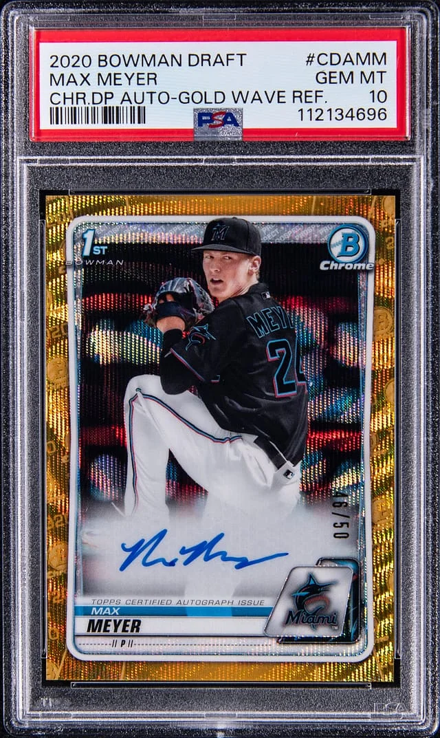 2020 Bowman Draft Max Meyer Chrome Draft Picks Autograph Gold Wave Refractor #CDA-MM card image