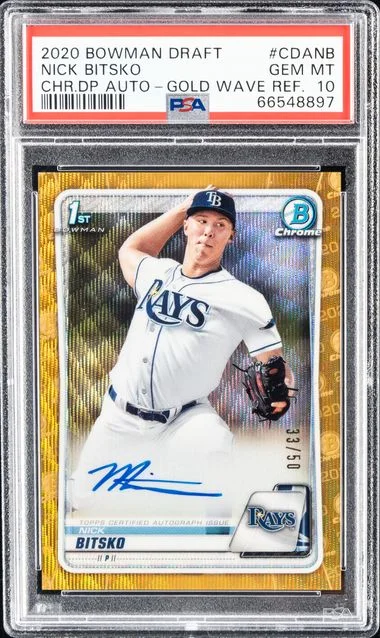 2020 Bowman Draft Nick Bitsko Chrome Draft Picks Autographs Gold Wave Refractor #CDA-NB card image