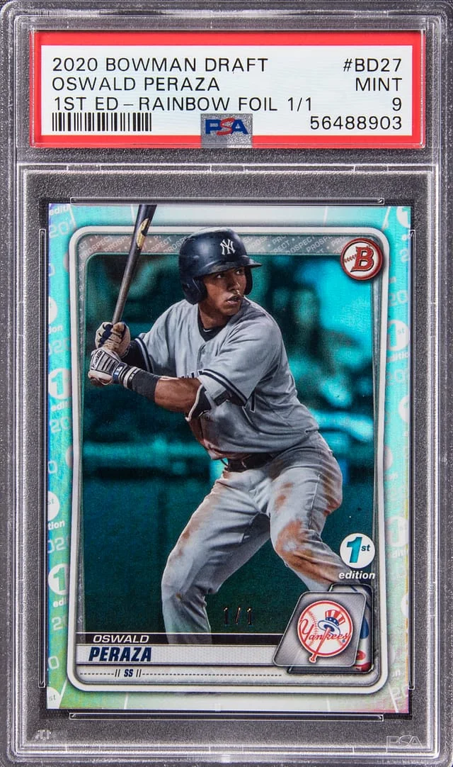2020 Bowman Draft Oswald Peraza 1st Edition Rainbow Foil #BD-27 card image