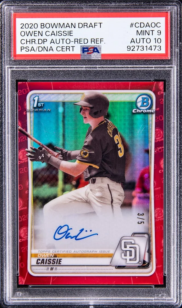 2020 Bowman Draft Owen Caissie Chrome Draft Picks Autographs Red Refractor #CDA-OC card image
