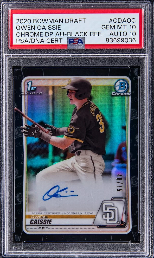 2020 Bowman Draft Owen Caissie Chrome Draft Pick Autograph Black Refractor #CDAOC card image