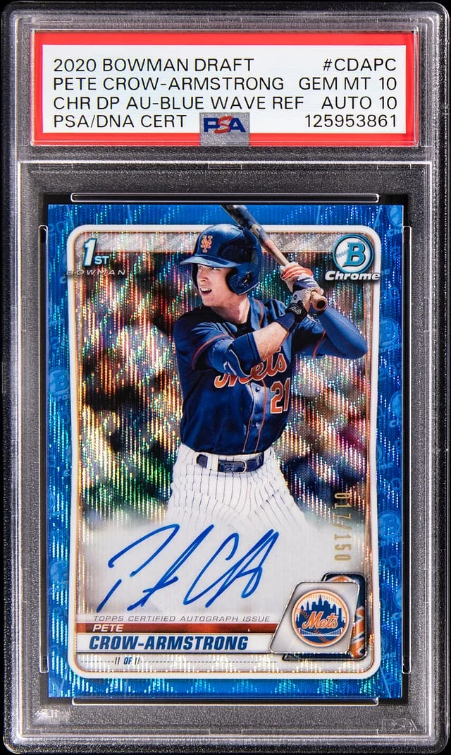 2020 Bowman Draft Pete Crow-Armstrong Chrome Draft Picks Autographs Blue Wave Refractor #CDA-CP card image