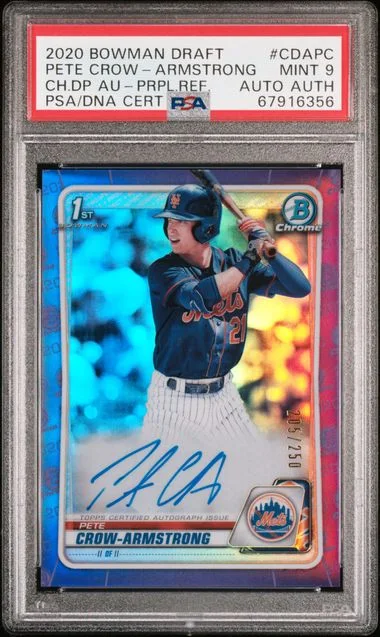 2020 Bowman Draft Pete Crow-Armstrong Chrome Draft Picks Autograph Blue Refractor #CDA-PC card image