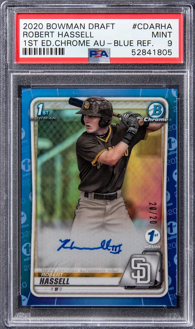 2020 Bowman Draft Robert Hassell 1st Edition Chrome Autograph Blue Refractor #CDA-RHA card image