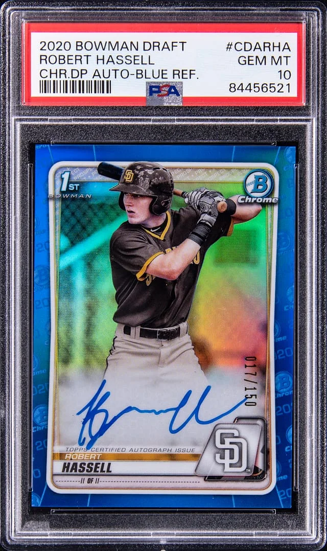 2020 Bowman Draft Robert Hassell Chrome Draft Picks Autograph-Blue Refractor #CDARHA card image