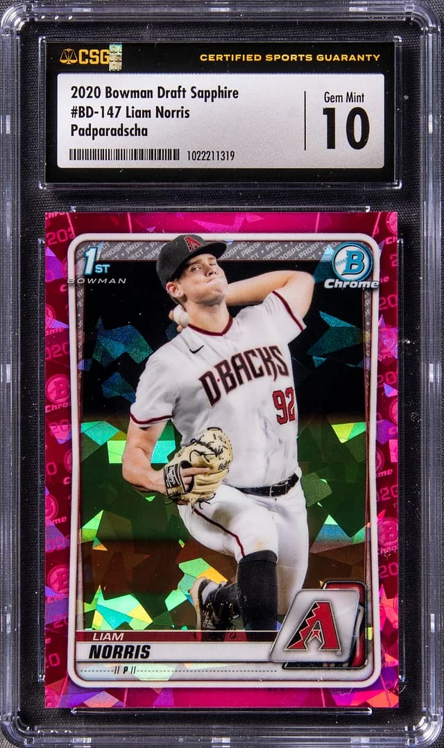 2020 Bowman Draft Sapphire Liam Norris Padparadscha #BD-147 card image