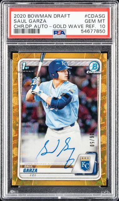 2020 Bowman Draft Saul Garza Chrome Draft Picks Autographs Gold Wave Refractor #CDASG card image
