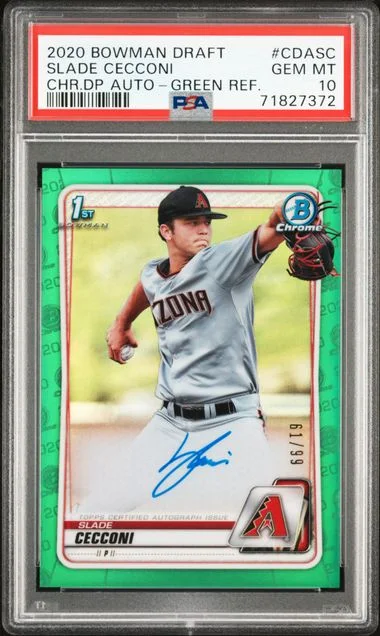 2020 Bowman Draft Slade Cecconi Chrome Draft Picks Autographs Green Refractor #CDASC card image