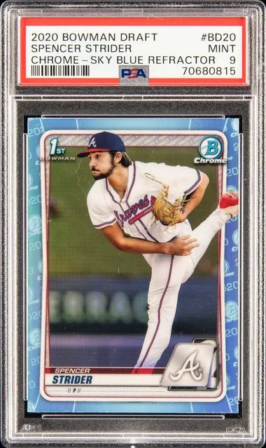 2020 Bowman Draft Spencer Strider Chrome Sky Blue Refractor #BD-20 card image