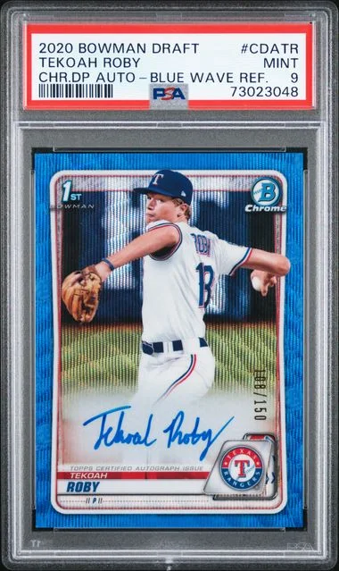 2020 Bowman Draft Tekoah Roby Chrome Draft Picks Autographs Blue Wave Refractor #CDA-TR card image