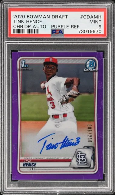 2020 Bowman Draft Tink Hence Chrome Draft Picks Autographs Purple Refractor #CDA-MH card image