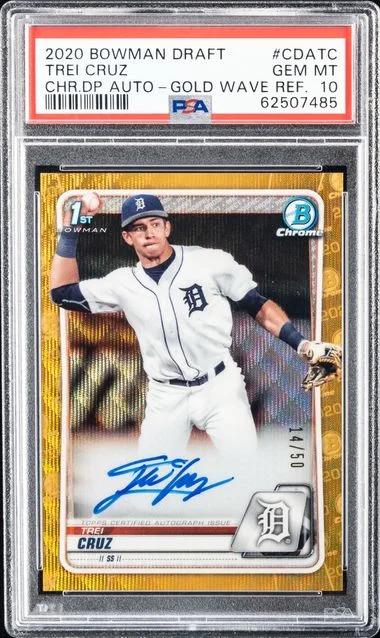 2020 Bowman Draft Trei Cruz Chrome Draft Picks Autographs Gold Wave Refractor #CDATC card image