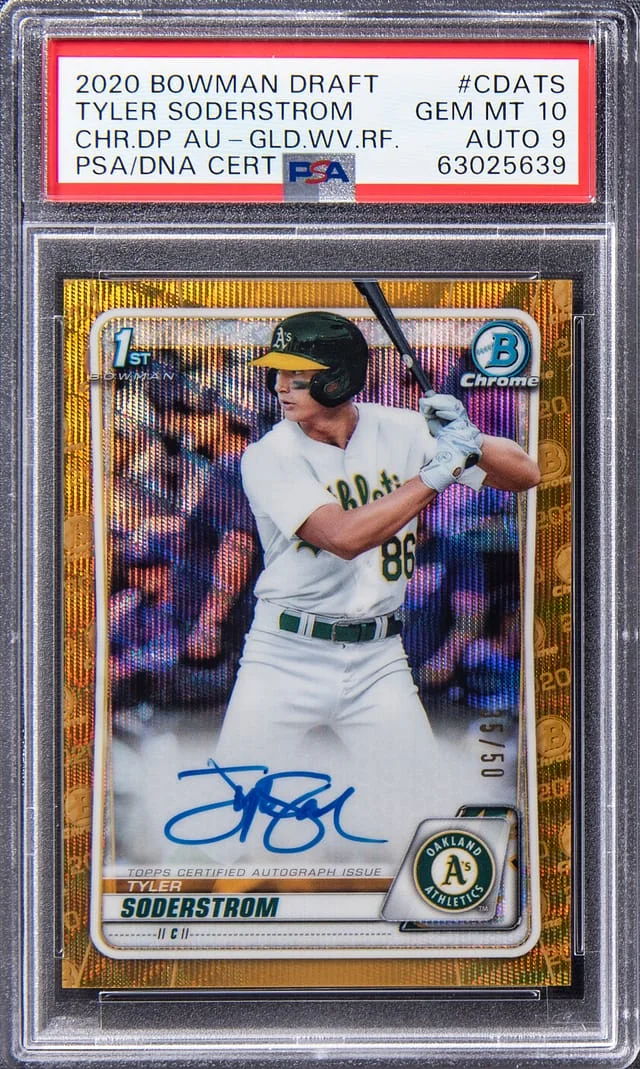 2020 Bowman Draft Tyler Soderstrom Chrome Draft Pick Autographs Gold Wave Refractor #CDA-TS card image