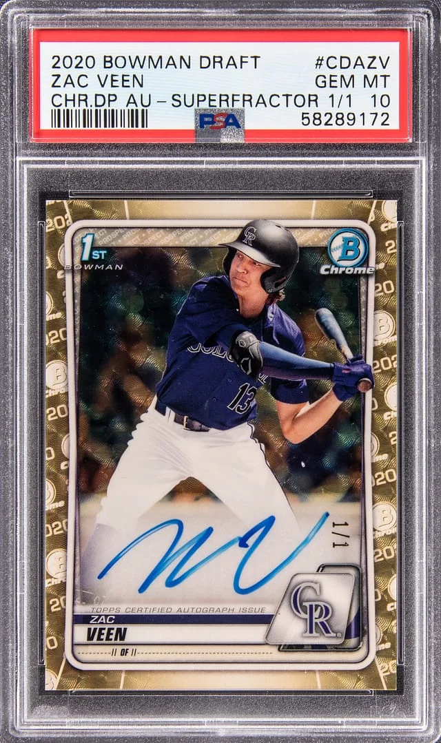 2020 Bowman Draft Zac Veen Chrome Draft Picks Autographs Refractor #CDA-ZV card image