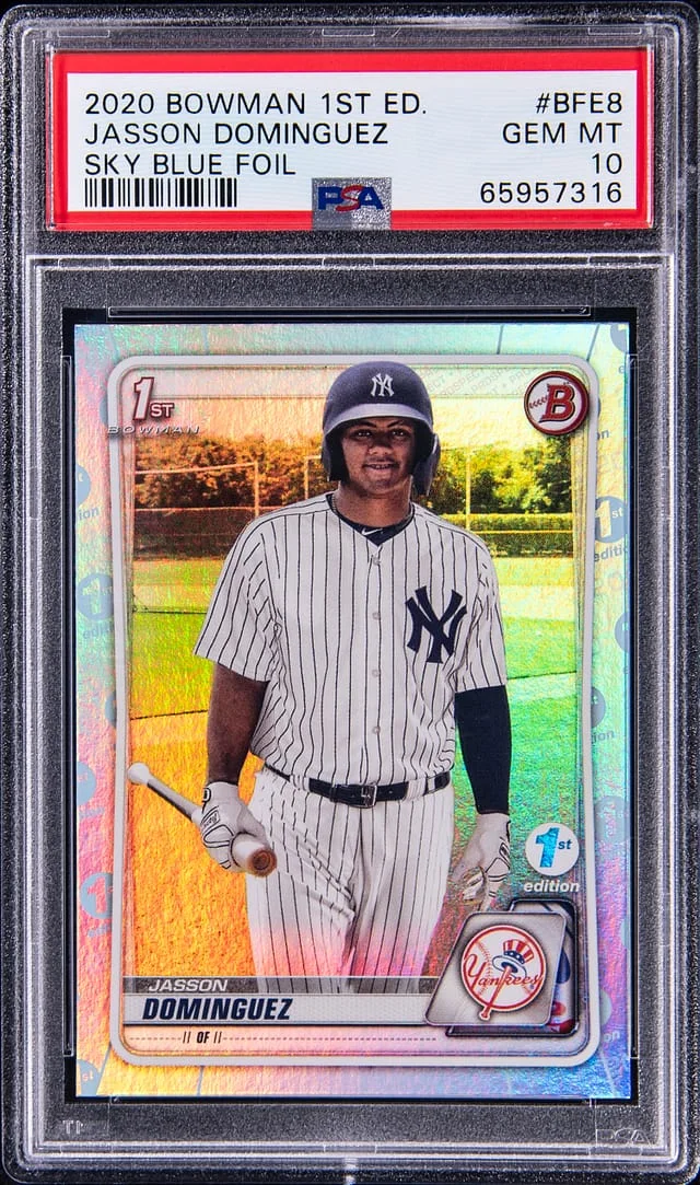 2020 Bowman Jasson Dominguez 1St Edition Sky Blue Foil #BFE8 card image