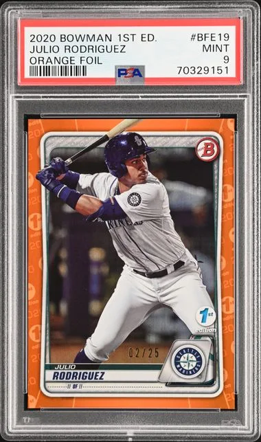 2020 Bowman Julio Rodriguez 1st Edition Orange Foil #BFE19 card image