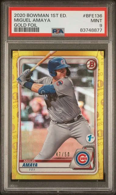 2020 Bowman Miguel Amaya 1st Edition Gold Foil #BFE136 card image
