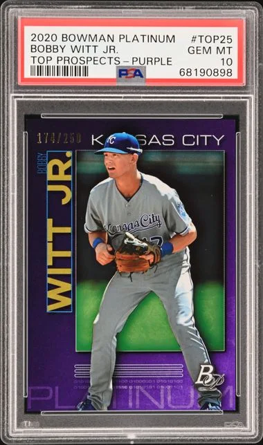 2020 Bowman Platinum Bobby Witt Jr. Top Prospects Purple #TOP-25 card image