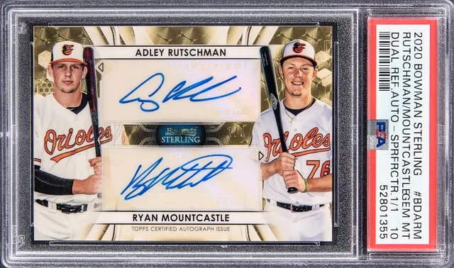 2020 Bowman Sterling Adley Rutschman/Ryan Mountcastle Dual Refractor Autograph SuperFractor #BDA-RM card image