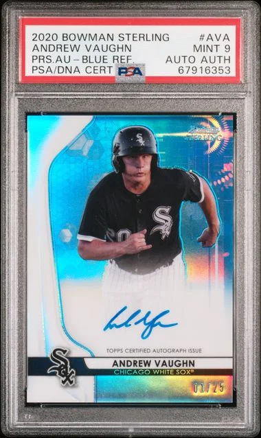 2020 Bowman Sterling Andrew Vaughn Prospect Autographs Blue Refractor #AVA card image