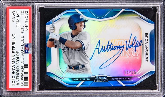 2020 Bowman Sterling Anthony Volpe Bowman Die-Cut Autograph Blue Refractor #BDCA-AVO card image