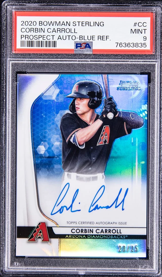 2020 Bowman Sterling Corbin Carroll Prospect Autographs Blue Refractor #BSPA-CC card image