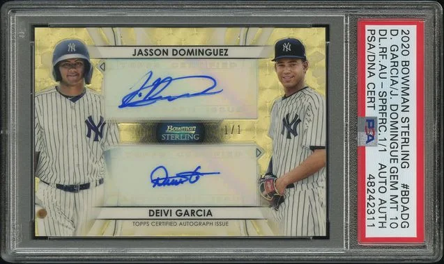 2020 Bowman Sterling Deivi Garcia/Jasson Dominguez Dual Refractor Autographs SuperFractor #BDA-DG card image