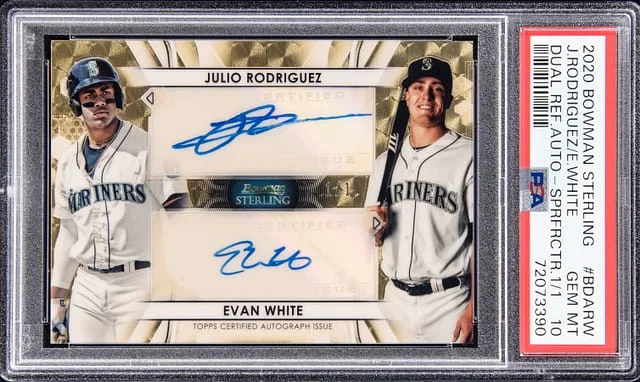2020 Bowman Sterling Julio Rodriguez/Evan Dual Refractor Autographs SuperFractor #BDA-RW card image