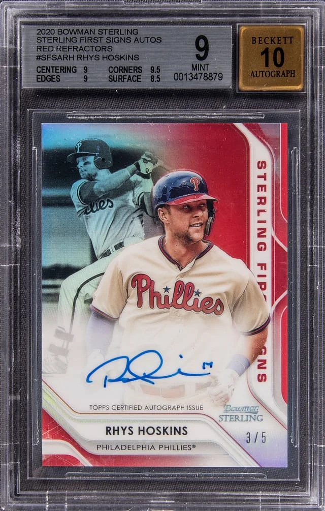2020 Bowman Sterling Rhys Hoskins First Signs Red Refractors #SFSA-RH card image