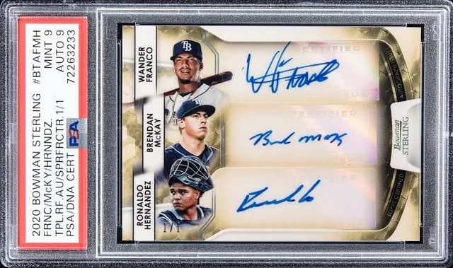 2020 Bowman Sterling Wander Franco/Brendan McKay/Ronaldo Hernandez Multi-Signed Triple Refractor Autograph Superfractor #BTA-FMH card image