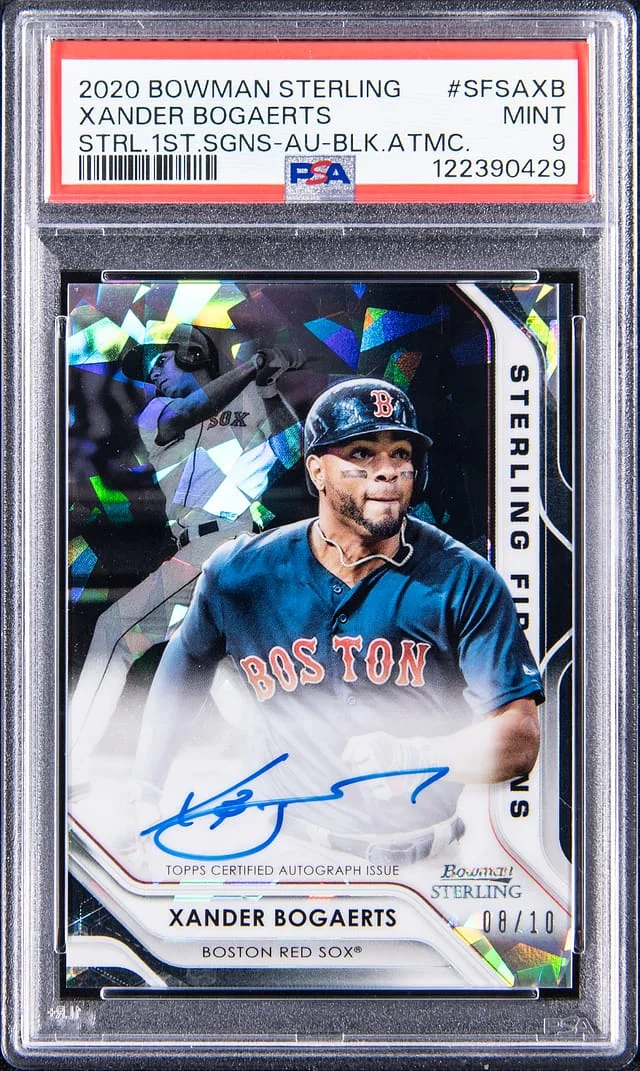 2020 Bowman Sterling Xander Bogaerts Sterling 1st Signatures Autograph Black Atomic #SFSA-XB card image