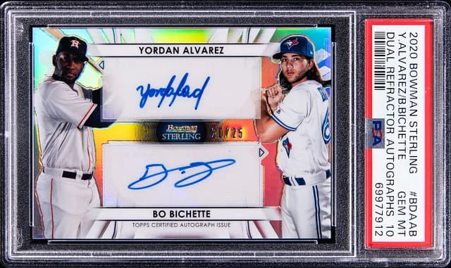 2020 Bowman Sterling Yordan Alvarez, Bo Bichette Dual Dual Refractor Autographs #BDAAB card image
