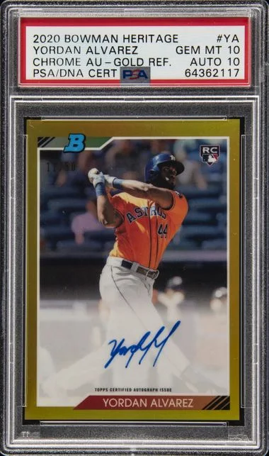 2020 Bowman Yordan Alvarez Heritage Chrome Autographs Gold Refractor #YA card image