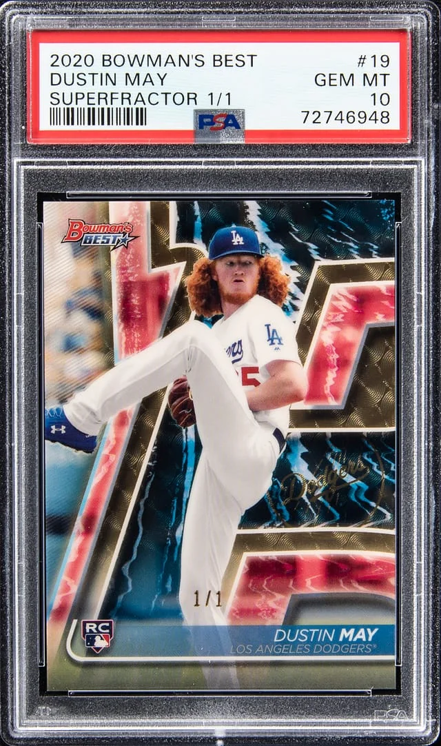 2020 Bowman's Best Dustin May Superfractor #19 card image