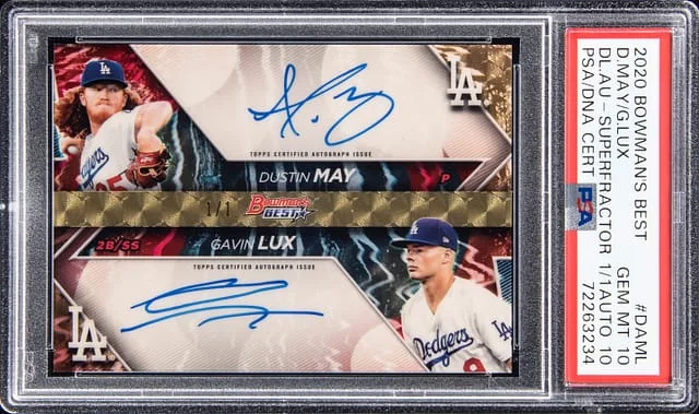 2020 Bowman's Best Dustin May/Gavin Lux Dual Autograph Superfractor #DA-ML card image