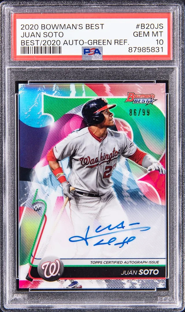 2020 Bowman's Best Juan Soto Best of '20 Autograph Green Refractor #B20-JS card image